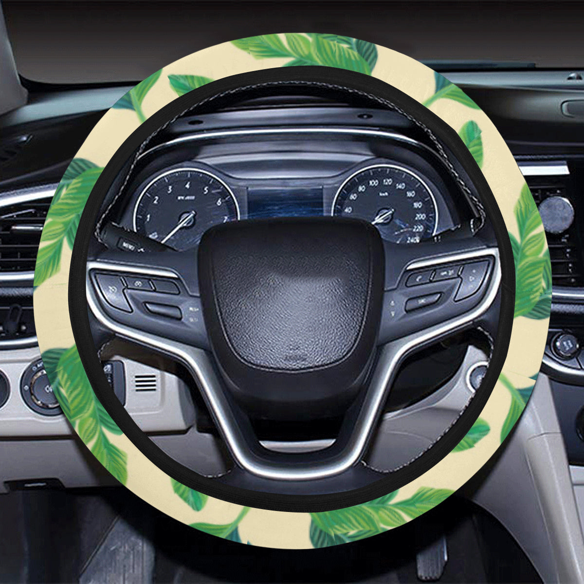 Banana Leaf Pattern Print Design 01 Steering Wheel Cover with Elastic Edge