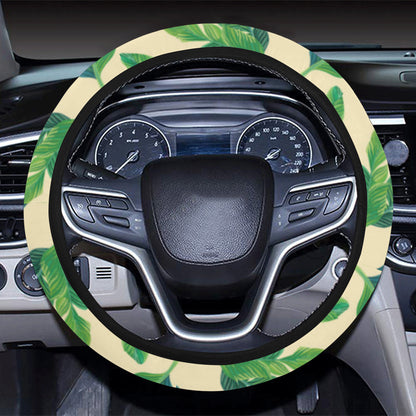 Banana Leaf Pattern Print Design 01 Steering Wheel Cover with Elastic Edge