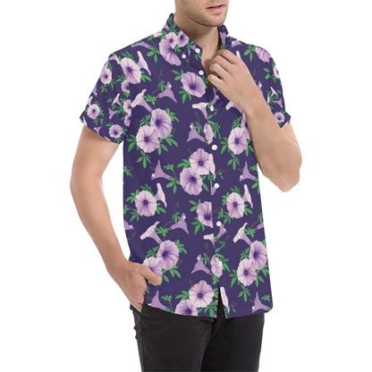 Morning Glory Pattern Print Design MG01 Men's Short Sleeve Button Up Shirt