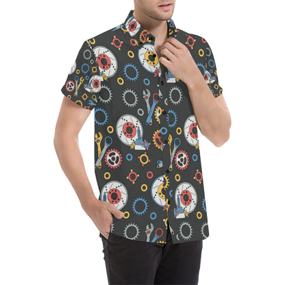 Mechanic Pattern Print Design 01 Men's Short Sleeve Button Up Shirt