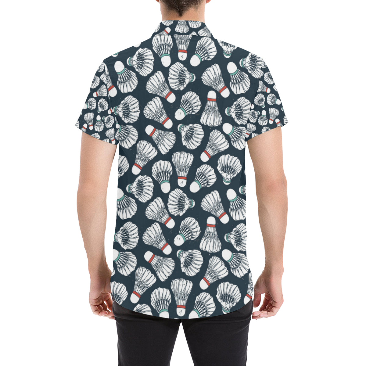 Badminton Ball Pattern Print Design 01 Men's Short Sleeve Button Up Shirt