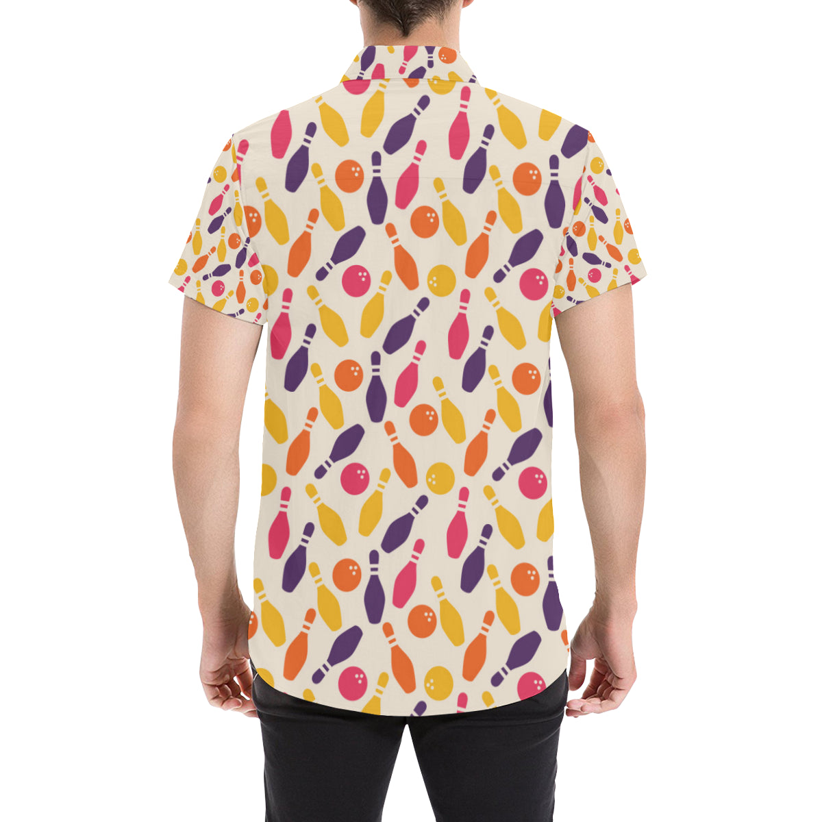 Bowling Pattern Print Design 06 Men's Short Sleeve Button Up Shirt