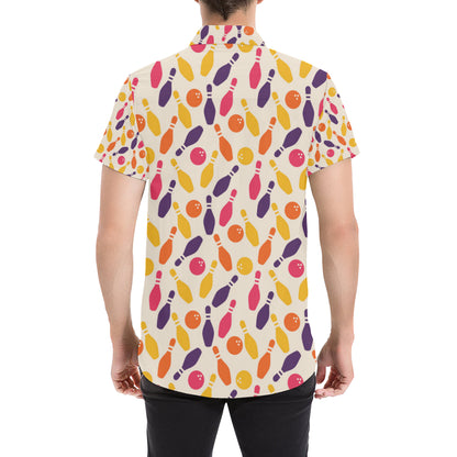 Bowling Pattern Print Design 06 Men's Short Sleeve Button Up Shirt