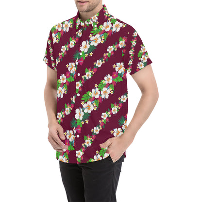 Hawaiian Themed Pattern Print Design H06 Men's Short Sleeve Button Up Shirt