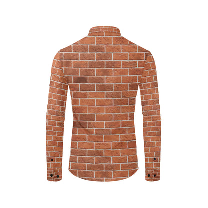 Brick Brown Pattern Print Design 02 Men's Long Sleeve Shirt
