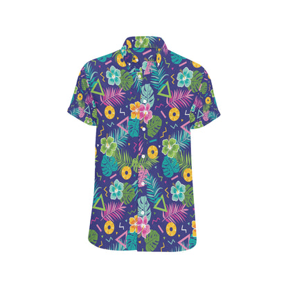 Hawaiian Themed Pattern Print Design H014 Men's Short Sleeve Button Up Shirt