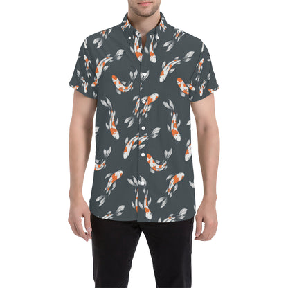 KOI Fish Pattern Print Design 04 Men's Short Sleeve Button Up Shirt