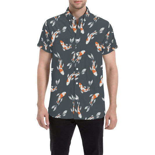 KOI Fish Pattern Print Design 04 Men's Short Sleeve Button Up Shirt