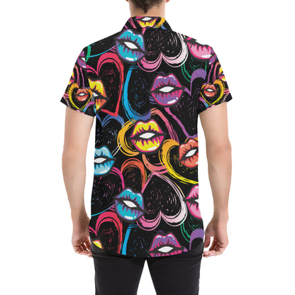 Pop Art Lip Pattern Print Design A03 Men's Short Sleeve Button Up Shirt