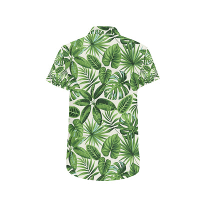 Tropical Flower Pattern Print Design TF013 Men's Short Sleeve Button Up Shirt