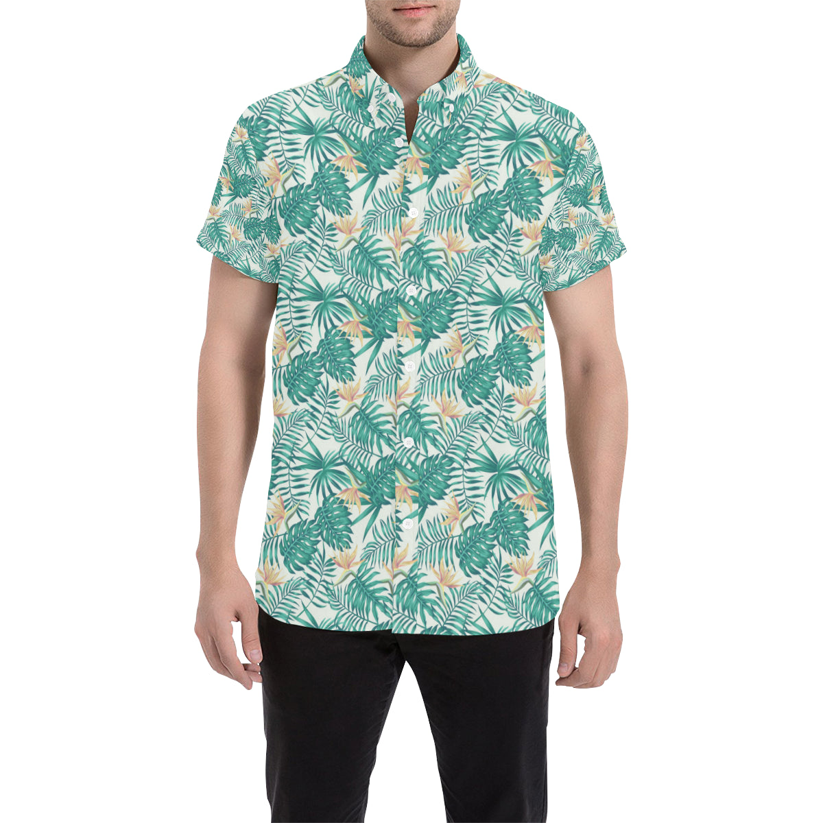 Bird Of Paradise Pattern Print Design 05 Men's Short Sleeve Button Up Shirt