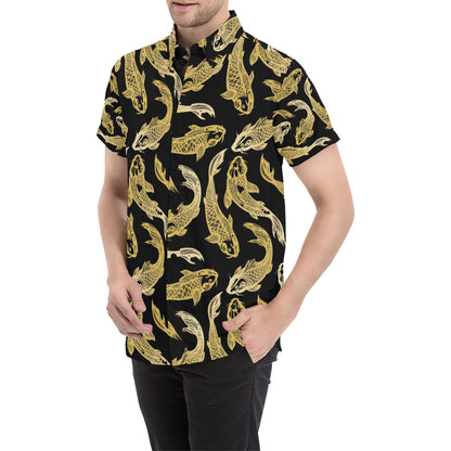 KOI Fish Pattern Print Design 03 Men's Short Sleeve Button Up Shirt