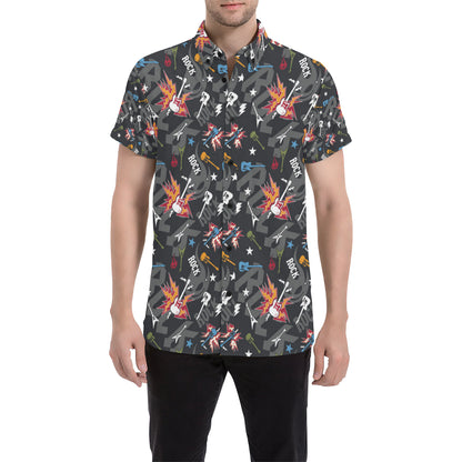 Rock and Roll Pattern Print Design A01 Men's Short Sleeve Button Up Shirt