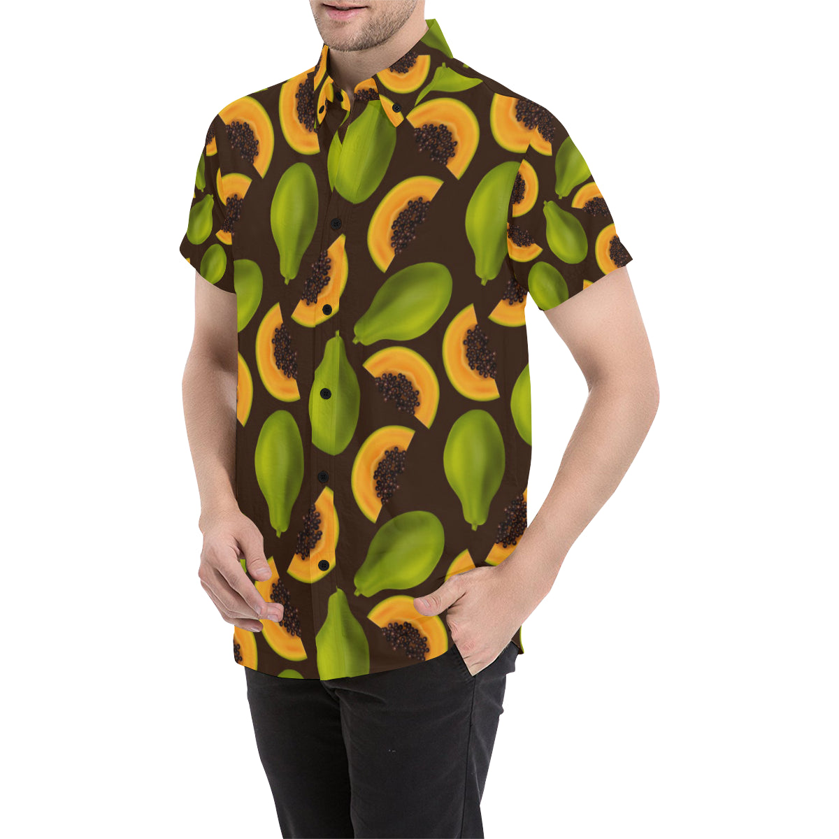 Papaya Pattern Print Design PP04 Men's Short Sleeve Button Up Shirt