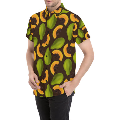 Papaya Pattern Print Design PP04 Men's Short Sleeve Button Up Shirt