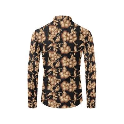 Brown Hibiscus Pattern Print Design HB06 Men's Long Sleeve Shirt