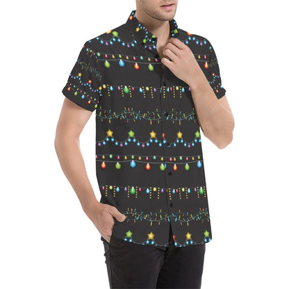 Christmas Light Pattern Print Design 01 Men's Short Sleeve Button Up Shirt