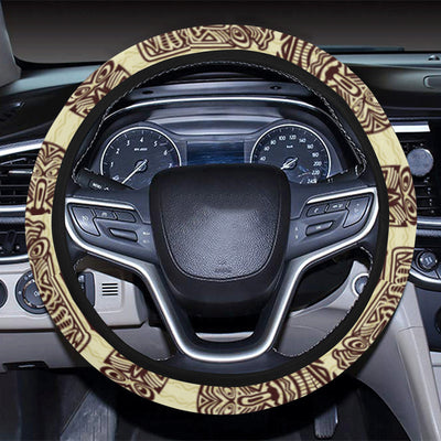 Tiki Brown Mask Print Steering Wheel Cover with Elastic Edge