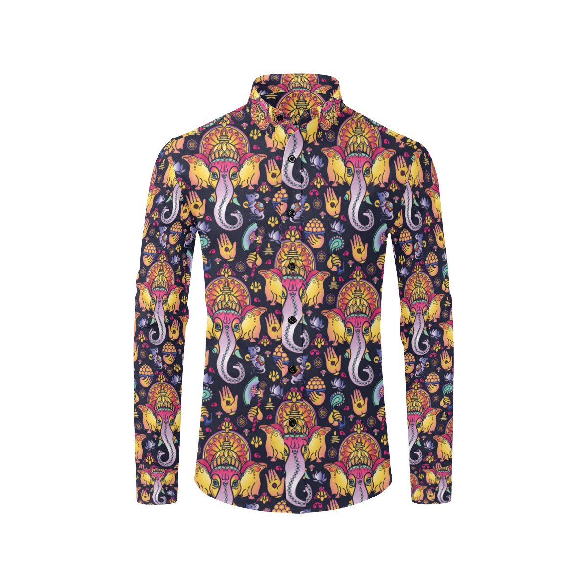 Ganesha Indian Pattern Print Design 03 Men's Long Sleeve Shirt