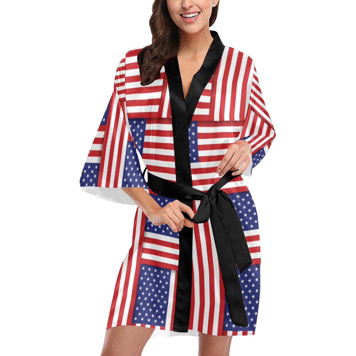 Patriotic US Flag Pattern Print Design A01 Women's Short Kimono