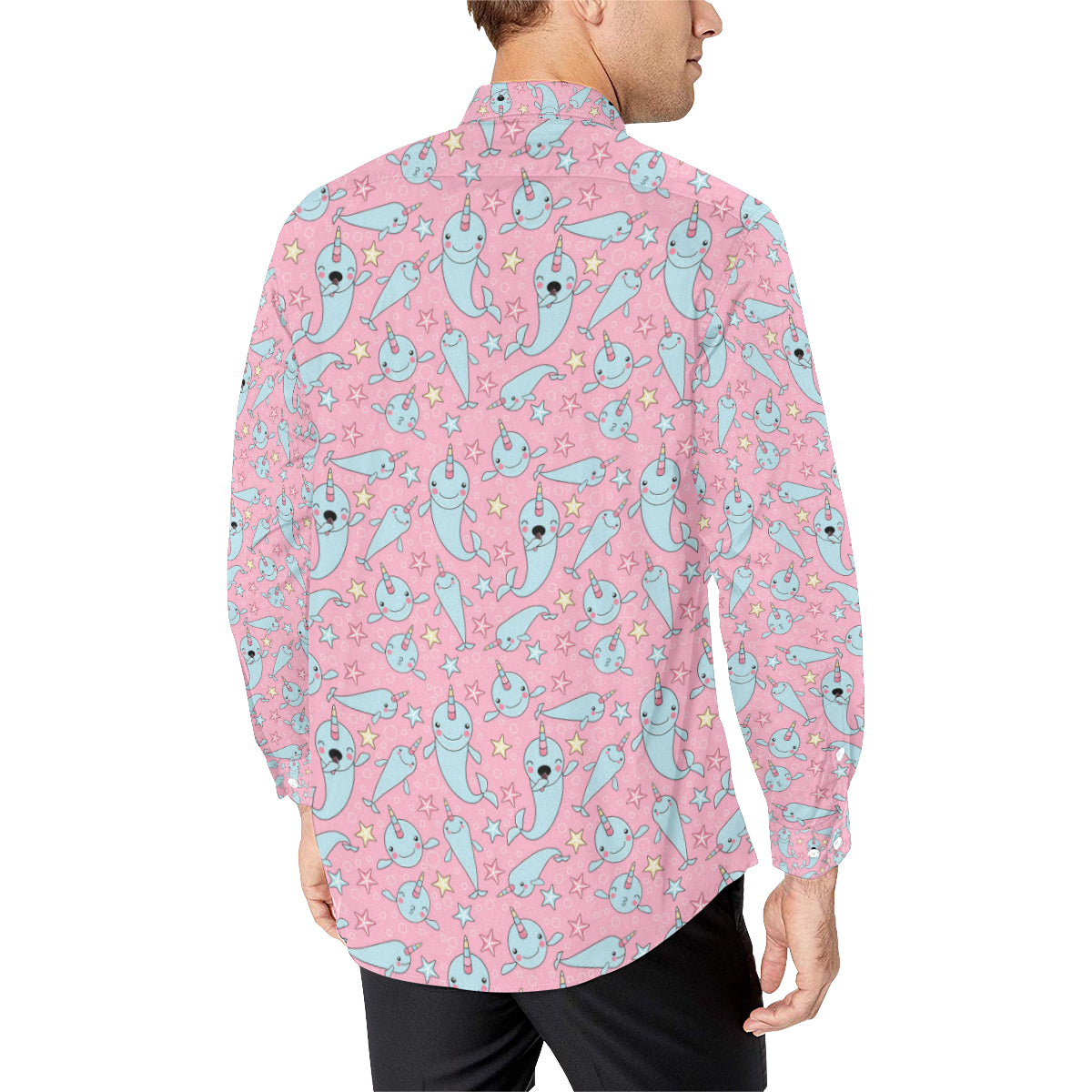 Narwhal Cartoon Cute Print Men's Long Sleeve Shirt
