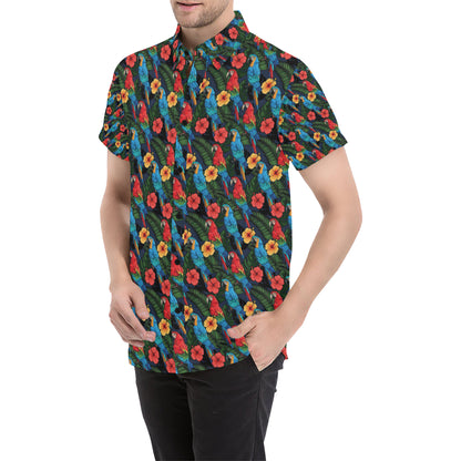 Parrot Pattern Print Design A01 Men's Short Sleeve Button Up Shirt