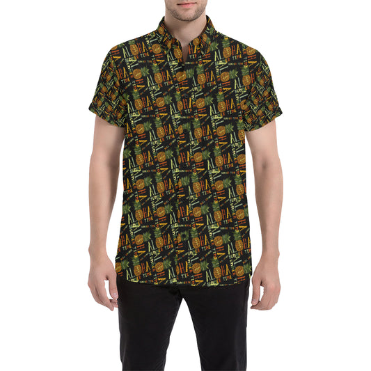 Aloha Hawaii Time Design Themed Print Men's Short Sleeve Button Up Shirt