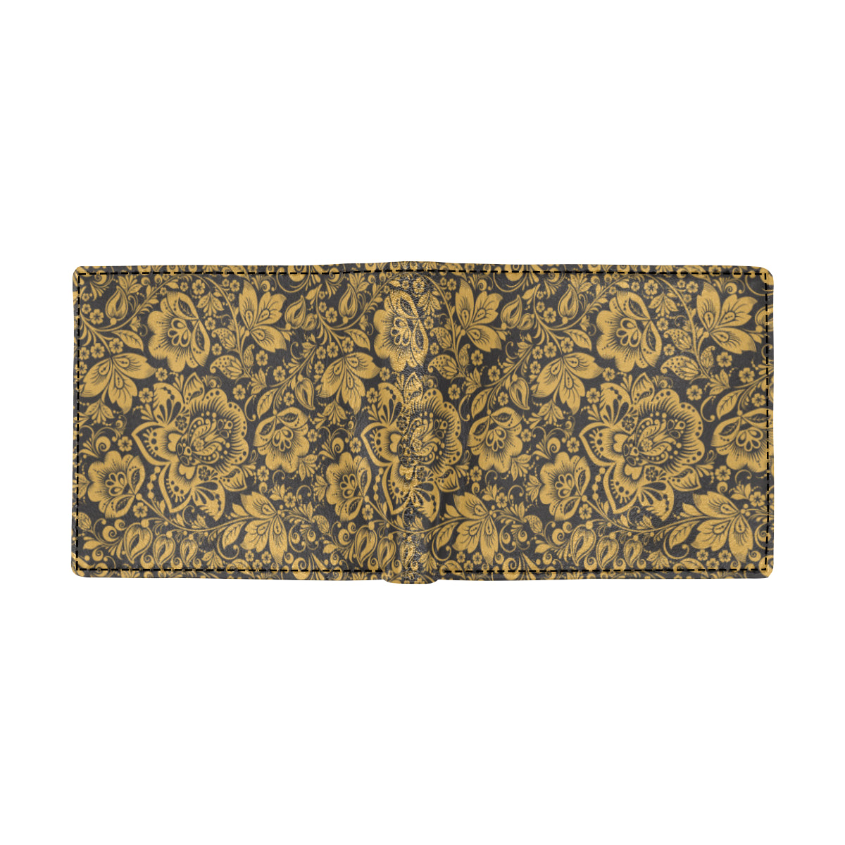 Brocade Gold Pattern Print Design 01 Men's ID Card Wallet