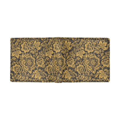 Brocade Gold Pattern Print Design 01 Men's ID Card Wallet