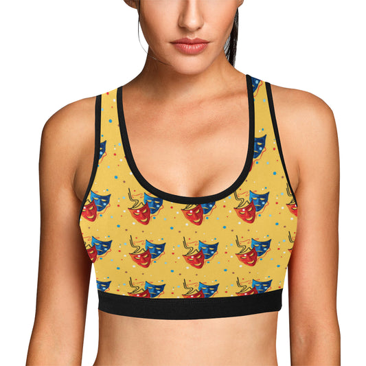 Acting Mask Pattern Print Design 02 Sports Bra