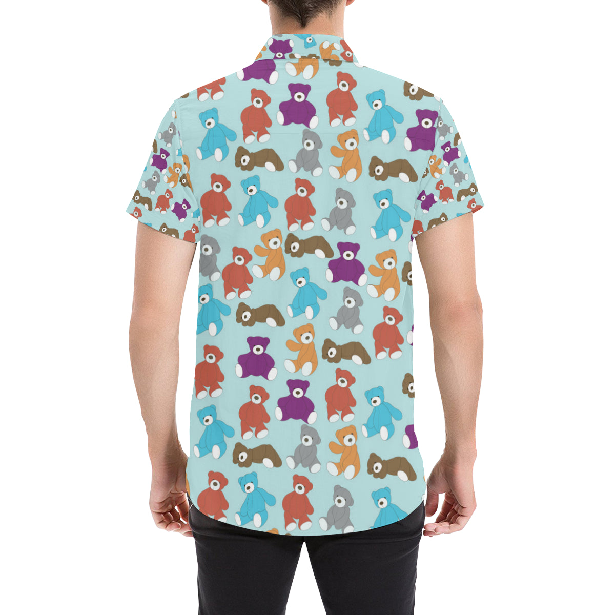 Bear Cute Pattern Print Design 03 Men's Short Sleeve Button Up Shirt