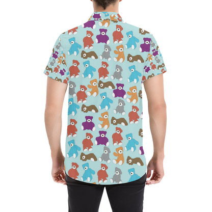 Bear Cute Pattern Print Design 03 Men's Short Sleeve Button Up Shirt