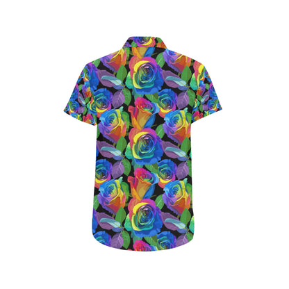 Rose Pattern Print Design RO02 Men's Short Sleeve Button Up Shirt