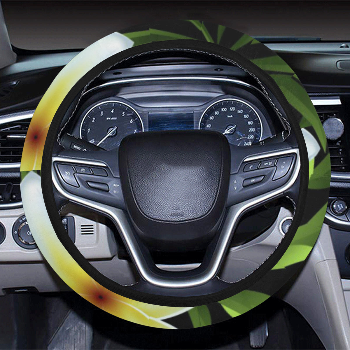 White Plumeria Pattern Print Design PM06 Steering Wheel Cover with Elastic Edge