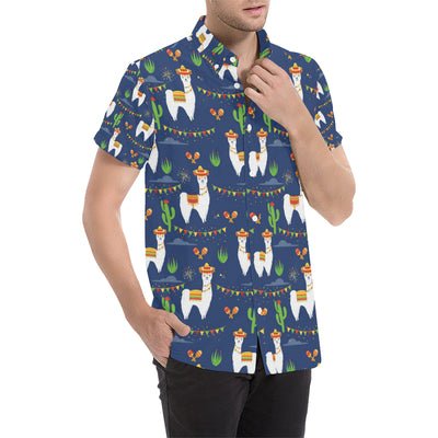 Llama Cactus Pattern Print Design 05 Men's Short Sleeve Button Up Shirt