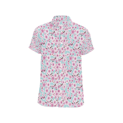 Cherry Blossom Pattern Print Design 01 Men's Short Sleeve Button Up Shirt