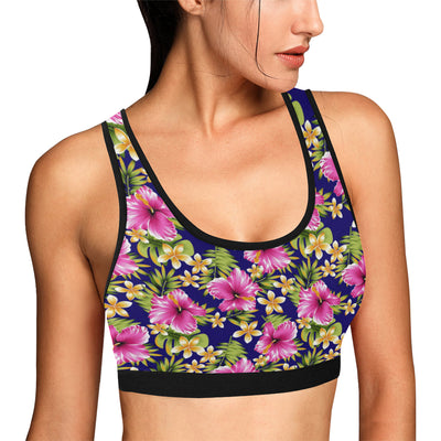 Pink Hibiscus Pattern Print Design HB027 Sports Bra