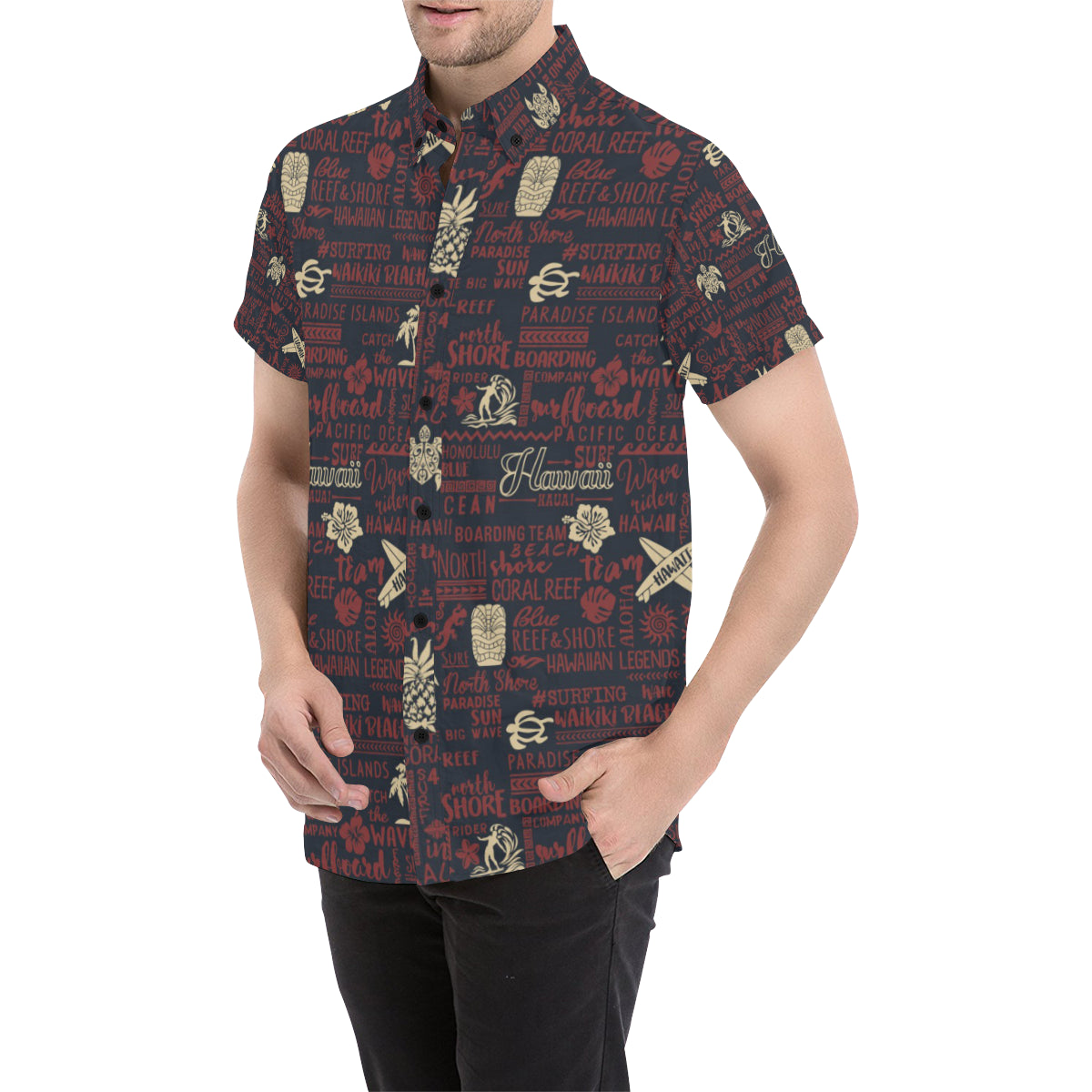 Hawaiian Themed Pattern Print Design H017 Men's Short Sleeve Button Up Shirt