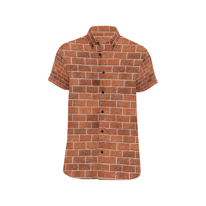 Brick Brown Pattern Print Design 02 Men's Short Sleeve Button Up Shirt