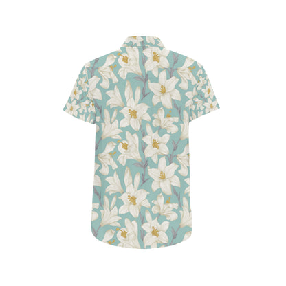 Lily Pattern Print Design 02 Men's Short Sleeve Button Up Shirt