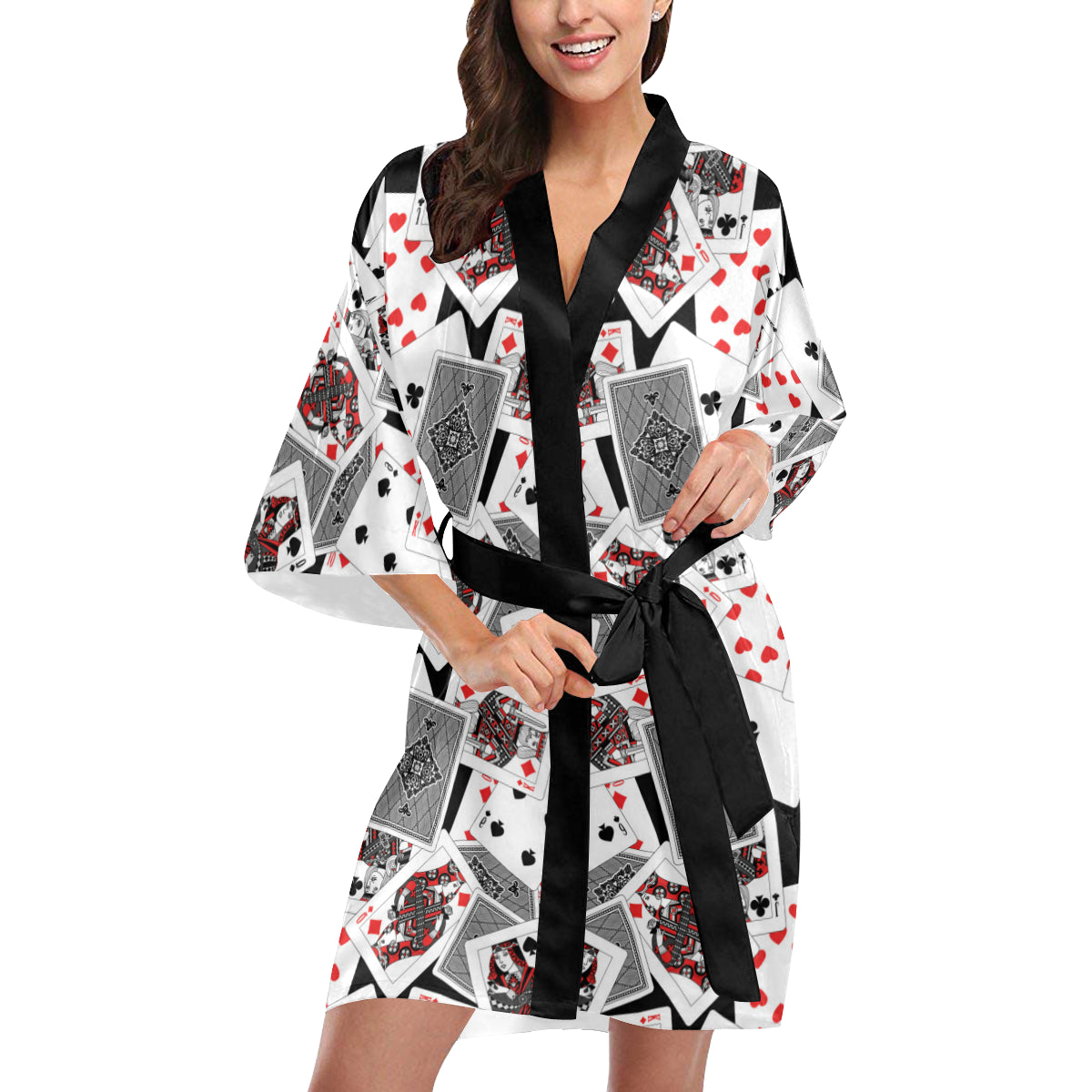 Poker Cards Pattern Print Design A04 Women's Short Kimono