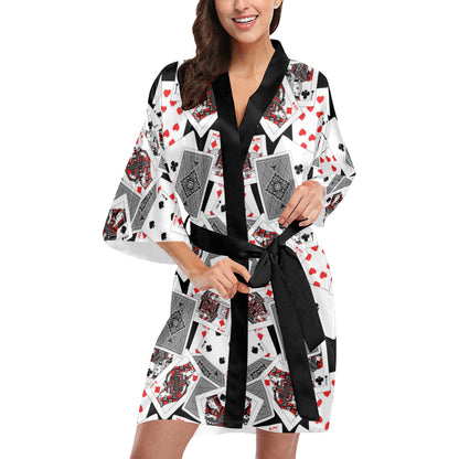 Poker Cards Pattern Print Design A04 Women's Short Kimono