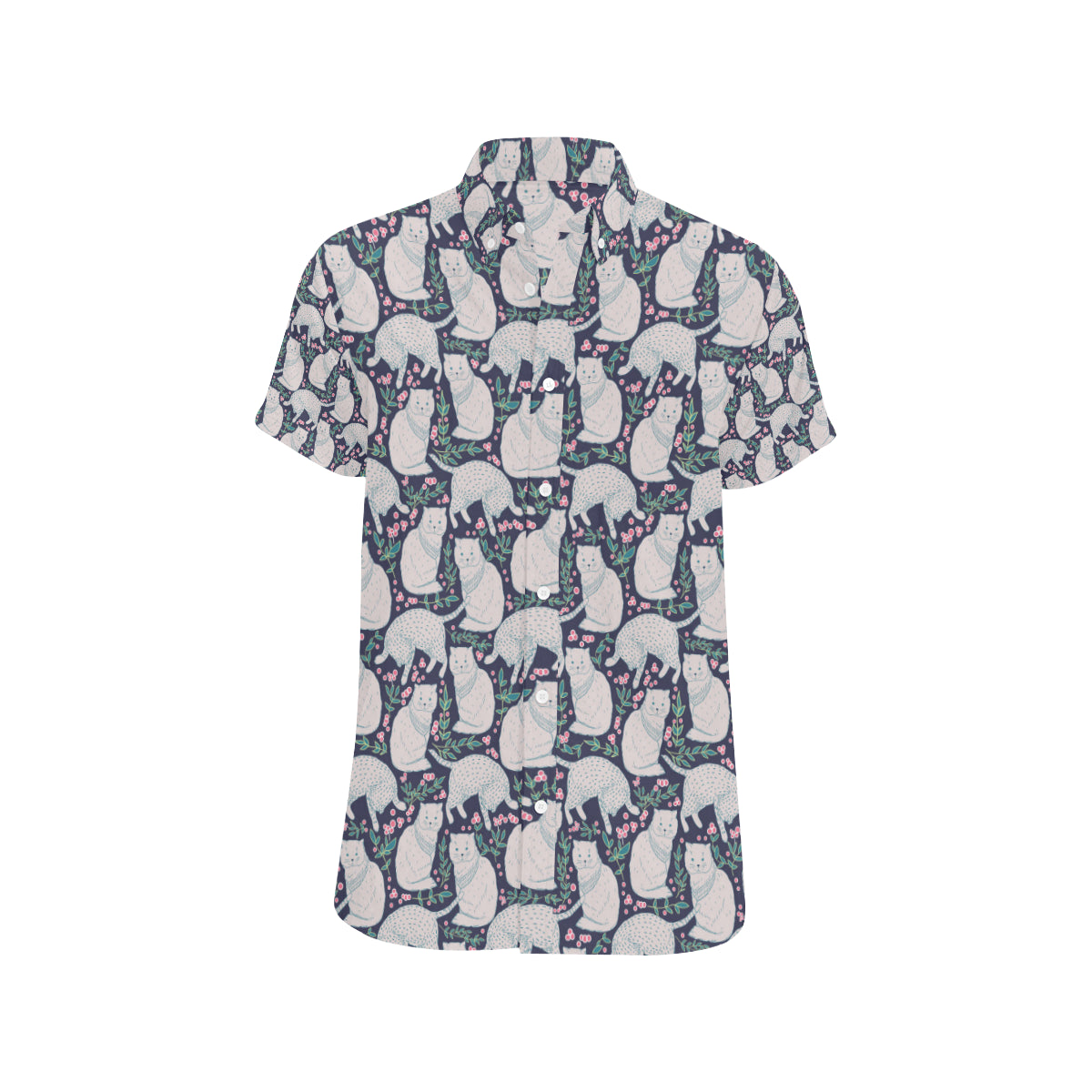 Cat Pattern Print Design 06 Men's Short Sleeve Button Up Shirt
