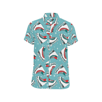 Ice Skate Pattern Print Design 03 Men's Short Sleeve Button Up Shirt
