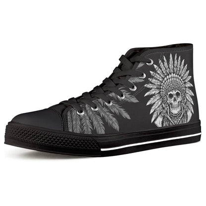 Native American Indian Skull Men High Top Canvas Shoes