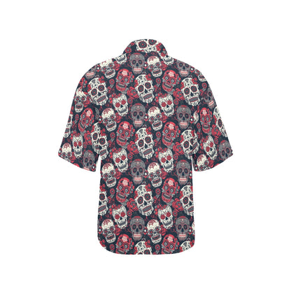 Sugar Skull Print Design LKS303 Women's Hawaiian Shirt