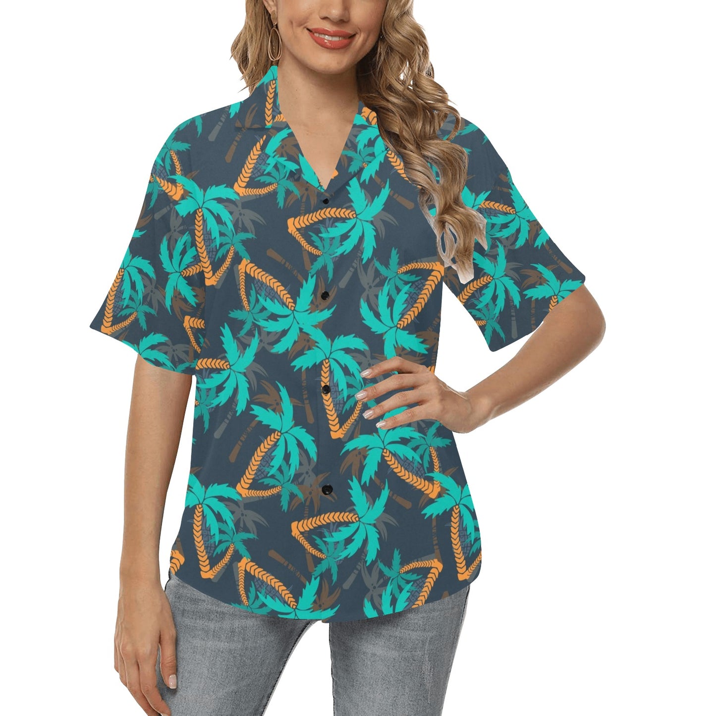 Palm Tree Pattern Print Design PT01 Women's Hawaiian Shirt