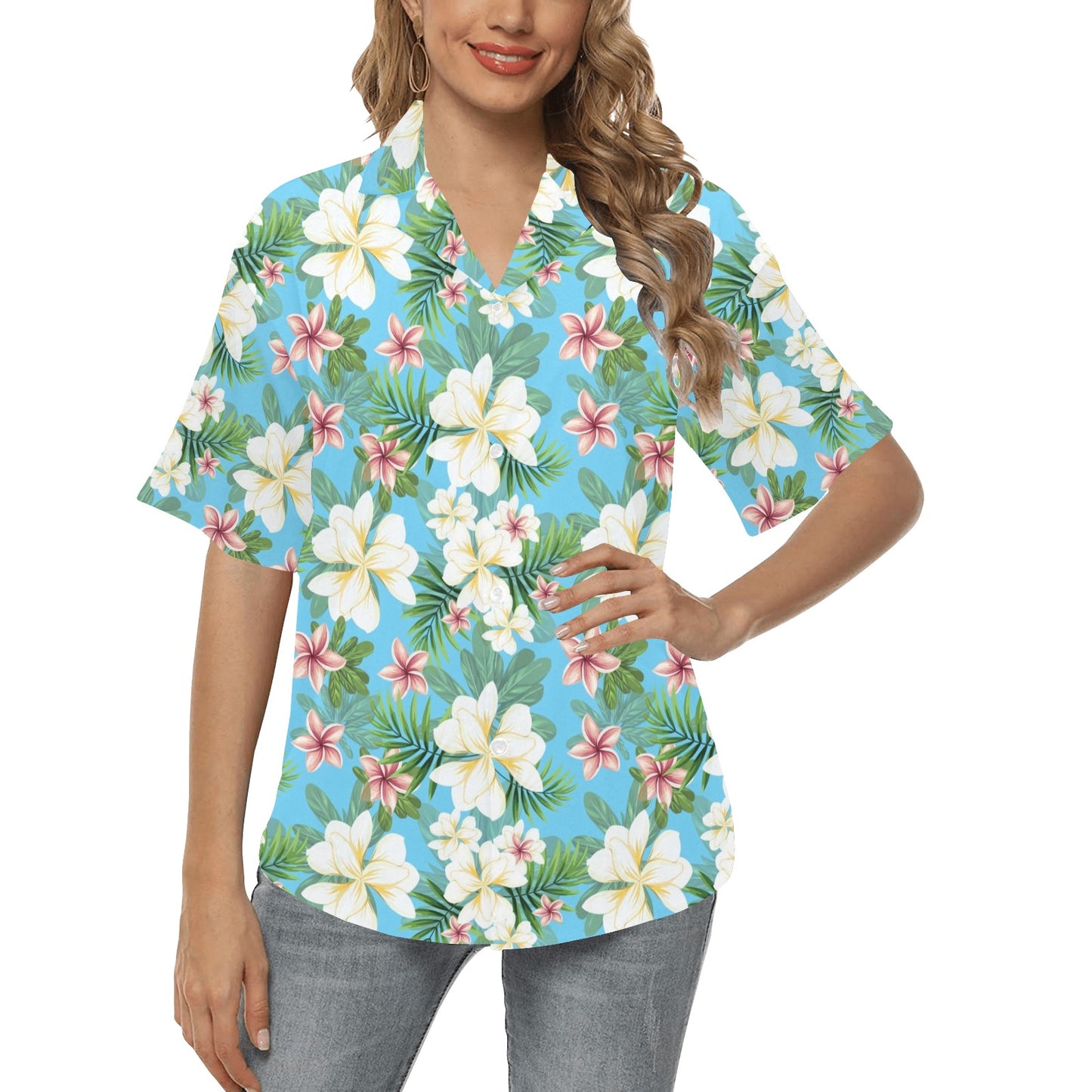 Plumeria Pattern Print Design PM028 Women's Hawaiian Shirt