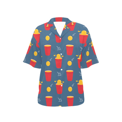 Beer Pong Pattern Print Design 02 Women's Hawaiian Shirt