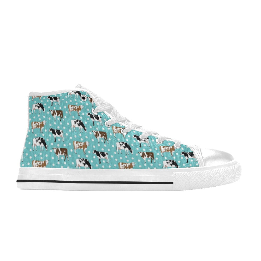 Cattle Print Design LKS405 High Top Women's White Shoes